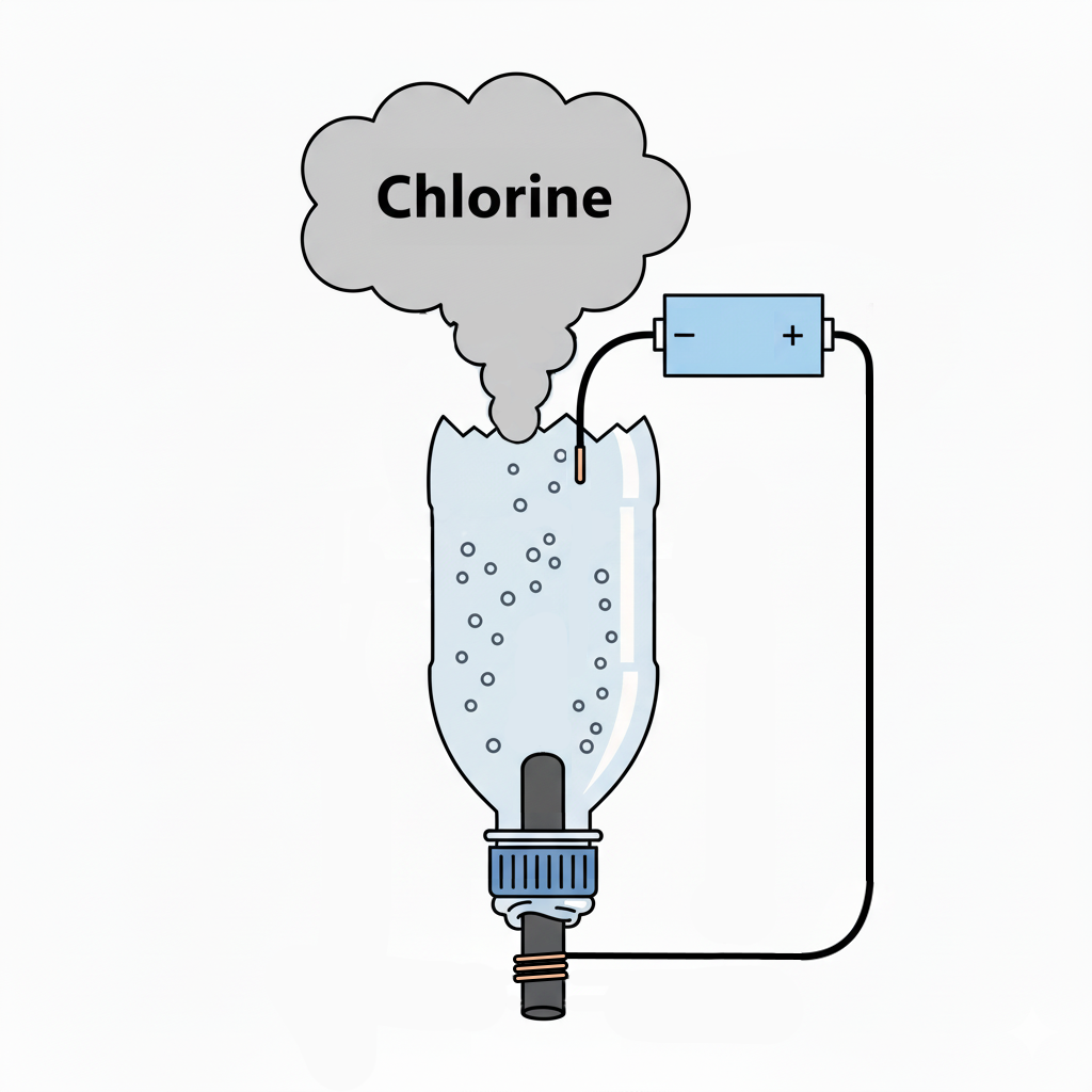 Reazione di elettrolisi con emissione di cloro